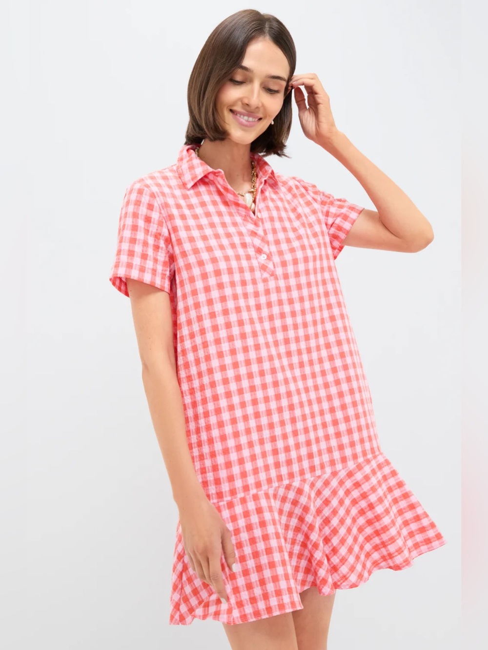 Tuckernuck Pink Orange and Pink Seersucker Gingham Short Sleeve May dress